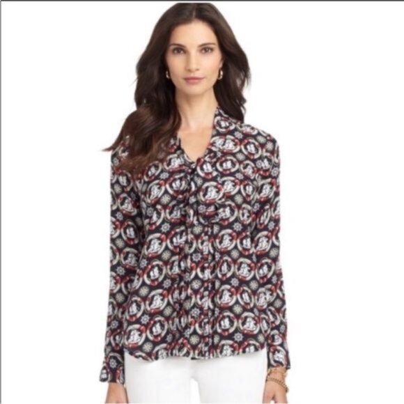 Brooks Brothers silk nautical ship neck tie long sleeve blouse 10 - Picture 9 of 9